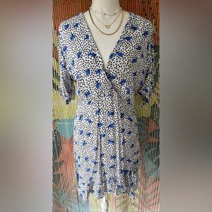 Maje White Dress with Black and Blue Floral Print